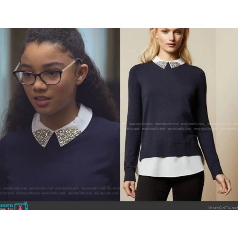 Ted Baker Liaylo Navy Embellished Collar Layered Sweater ASO Baby-Sitters Club 1 - Picture 2 of 12